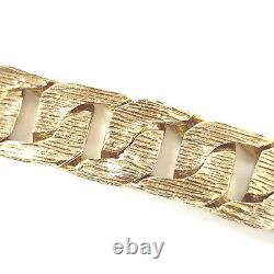 9ct Solid Gold Men's Bracelet Barked Square Curb Yellow 12mm Wide 57g 7.5 Inches