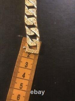 9ct Solid Gold Men's I D Bracelet Barked Square LinkYellow 12mm Wide 47g 8.0Ins