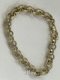 9ct Solid Gold with Cz stone Belcher Link Bracelet 15.3 grams, 7 length