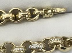 9ct Solid Gold with Cz stone Belcher Link Bracelet 15.3 grams, 7 length