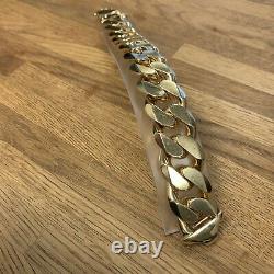 9ct Solid Heavy Chunky Yellow Gold Cuban Flat Curb 249g Bracelet XRF Checked HM