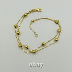 9ct Solid Yellow Gold 4mm Ball Bead Double Chain Bracelet 7.5 Inch New