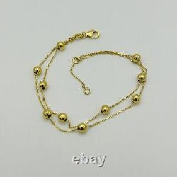 9ct Solid Yellow Gold 4mm Ball Bead Double Chain Bracelet 7.5 Inch New