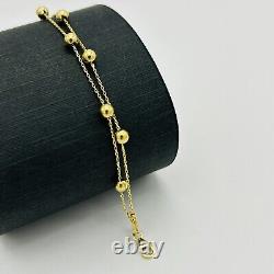 9ct Solid Yellow Gold 4mm Ball Bead Double Chain Bracelet 7.5 Inch New