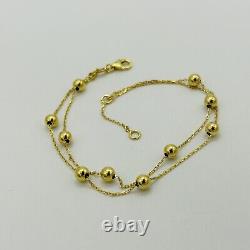 9ct Solid Yellow Gold 4mm Ball Bead Double Chain Bracelet 7.5 Inch New