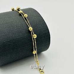 9ct Solid Yellow Gold 4mm Ball Bead Double Chain Bracelet 7.5 Inch New