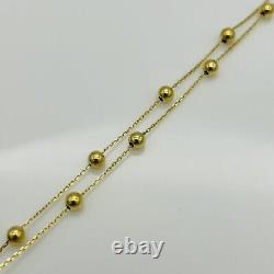 9ct Solid Yellow Gold 4mm Ball Bead Double Chain Bracelet 7.5 Inch New