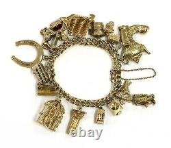 9ct Solid Yellow Gold Charm Bracelets Vintage Used 97.8g Bracelet with Charms