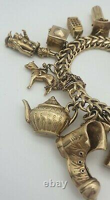 9ct Solid Yellow Gold Charm Bracelets Vintage Used 97.8g Bracelet with Charms