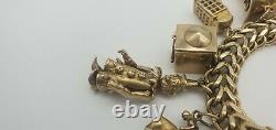 9ct Solid Yellow Gold Charm Bracelets Vintage Used 97.8g Bracelet with Charms