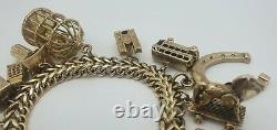 9ct Solid Yellow Gold Charm Bracelets Vintage Used 97.8g Bracelet with Charms