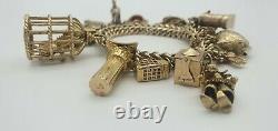 9ct Solid Yellow Gold Charm Bracelets Vintage Used 97.8g Bracelet with Charms