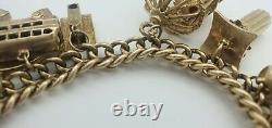 9ct Solid Yellow Gold Charm Bracelets Vintage Used 97.8g Bracelet with Charms