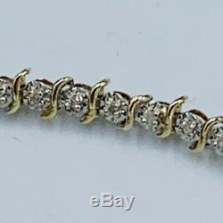 9ct Solid Yellow Gold Diamond Set Tennis Bracelet Hallmarked 7 3/4 4.6g #877