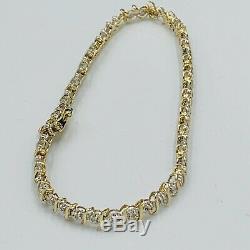 9ct Solid Yellow Gold Diamond Set Tennis Bracelet Hallmarked 7 3/4 4.6g #877