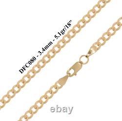 9ct Solid Yellow Gold Flat Curb Chain Necklace Bracelet 3.4mm -Various Lengths