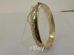 9ct Solid Yellow Gold Hand Engraved Hinged Oval Bangle English