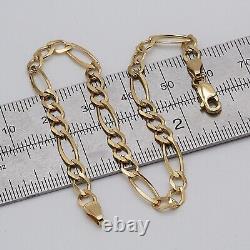 9ct Solid Yellow Gold Mens 5mm Figaro Link Chain Bracelet 8.5 Inch Brand New