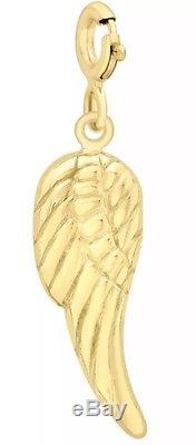 9ct YELLOW Solid GOLD Angel Wing & Clasp Charm Bracelet/Pendant + Box +FREE Gift