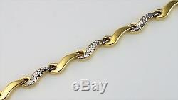 9ct Yellow And White Solid Gold Diamond Cut Wave Link Bracelet 19cm / 7.5 inch