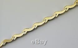 9ct Yellow And White Solid Gold Diamond Cut Wave Link Bracelet 19cm / 7.5 inch