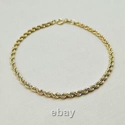9ct Yellow Gold 2.6mm Rope Chain Bracelet 7 inch Small Wrists Women's Ladies