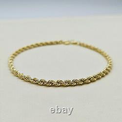 9ct Yellow Gold 2.6mm Rope Chain Bracelet 7 inch Small Wrists Women's Ladies