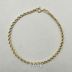9ct Yellow Gold 2.6mm Rope Chain Bracelet 7 inch Small Wrists Women's Ladies