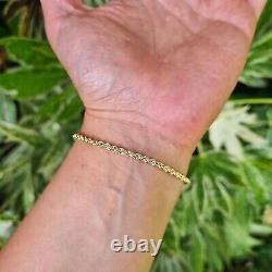 9ct Yellow Gold 2.6mm Rope Chain Bracelet 7 inch Small Wrists Women's Ladies