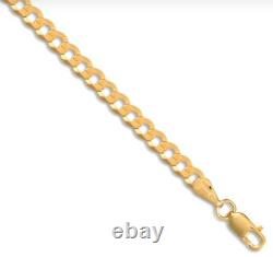 9ct Yellow Gold 3.6mm Curb Flat Link Bracelet Chain 7.5 / 19cm (037A)