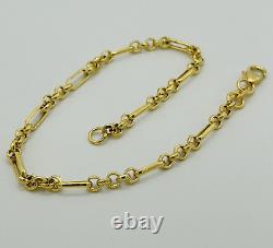 9ct Yellow Gold 3mm Figaro Belcher Link Bracelet 7.5 Inch 375 Hallmarked