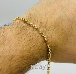 9ct Yellow Gold 3mm Figaro Belcher Link Bracelet 7.5 Inch 375 Hallmarked