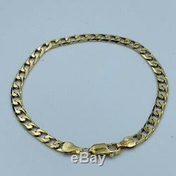 9ct Yellow Gold 4mm Flat Curb Link Chain 7 Bracelet # 692