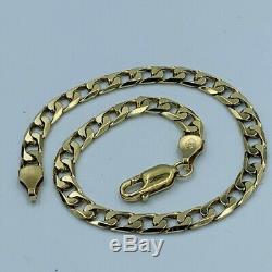 9ct Yellow Gold 4mm Flat Curb Link Chain 7 Bracelet # 692
