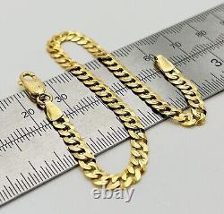 9ct Yellow Gold 4mm Pave Curb Link Bracelet 7.5 Inch 375 HALLMARKED