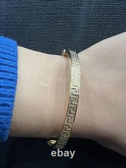 9ct Yellow Gold 5mm Womens Bracelet Greek Key Bangle Fully Hallmarked