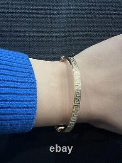 9ct Yellow Gold 5mm Womens Bracelet Greek Key Bangle Fully Hallmarked