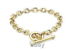 9ct Yellow Gold 6mm Oval Belcher T-bar Bracelet 18cm/7 Womens Gift Boxed