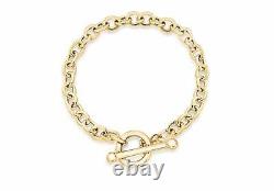 9ct Yellow Gold 6mm Oval Belcher T-bar Bracelet 18cm/7 Womens Gift Boxed