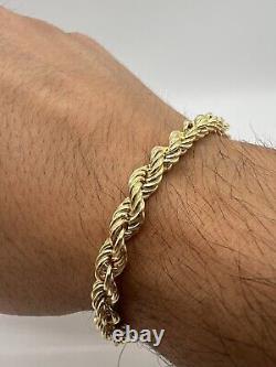 9ct Yellow Gold 6mm Round Rope Link Bracelet 8.5mm Long Full UK Hallmark