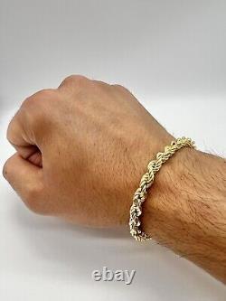 9ct Yellow Gold 6mm Round Rope Link Bracelet 8.5mm Long Full UK Hallmark