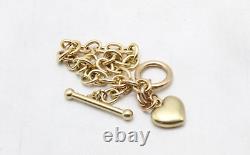 9ct Yellow Gold 7 1\2 Inch Heart & T-Bar Bracelet 8.3g 1561116