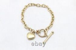 9ct Yellow Gold 7 1\2 Inch Heart & T-Bar Bracelet 8.3g 1561116