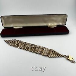 9ct Yellow Gold 8 Bar Gate Bracelet & Heart Padlock Safety Clasp 1975 Hallmarked