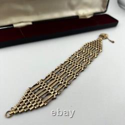 9ct Yellow Gold 8 Bar Gate Bracelet & Heart Padlock Safety Clasp 1975 Hallmarked
