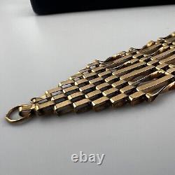 9ct Yellow Gold 8 Bar Gate Bracelet & Heart Padlock Safety Clasp 1975 Hallmarked