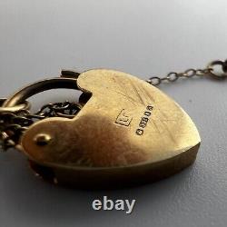 9ct Yellow Gold 8 Bar Gate Bracelet & Heart Padlock Safety Clasp 1975 Hallmarked
