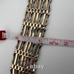 9ct Yellow Gold 8 Bar Gate Bracelet & Heart Padlock Safety Clasp 1975 Hallmarked