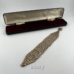 9ct Yellow Gold 8 Bar Gate Bracelet & Heart Padlock Safety Clasp 1975 Hallmarked