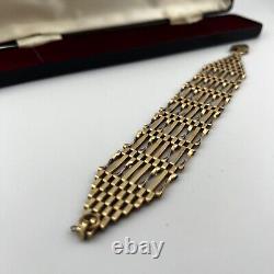 9ct Yellow Gold 8 Bar Gate Bracelet & Heart Padlock Safety Clasp 1975 Hallmarked
